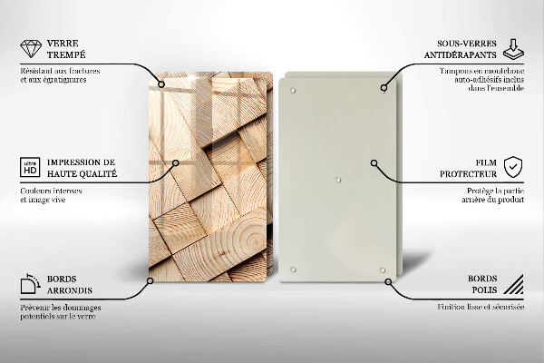 Főzőlap védő üveglap Fa négyzetek