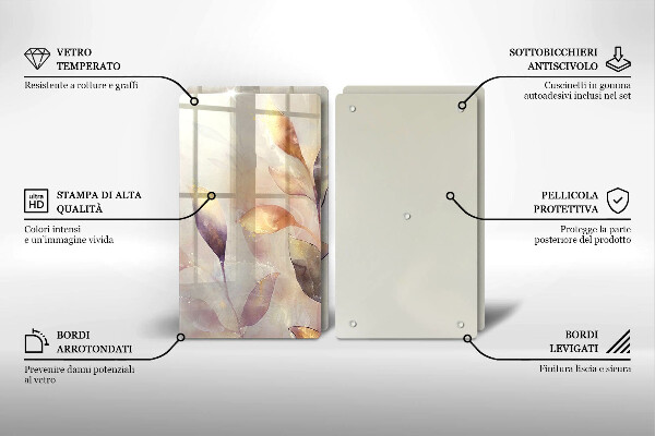 Főzőlap védő üveglap Festett boho levelek