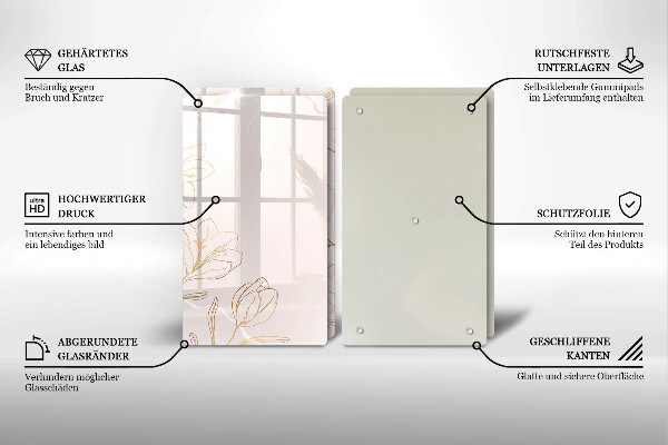 Főzőlap védő üveglap Virág körvonalai