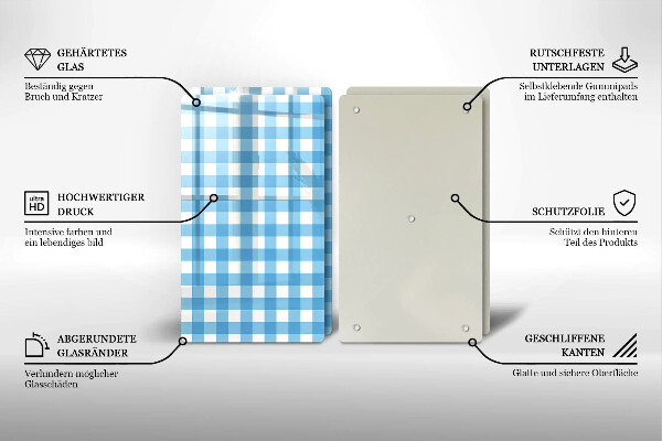 Főzőlap védő üveglap Kék-fehér kockás minta