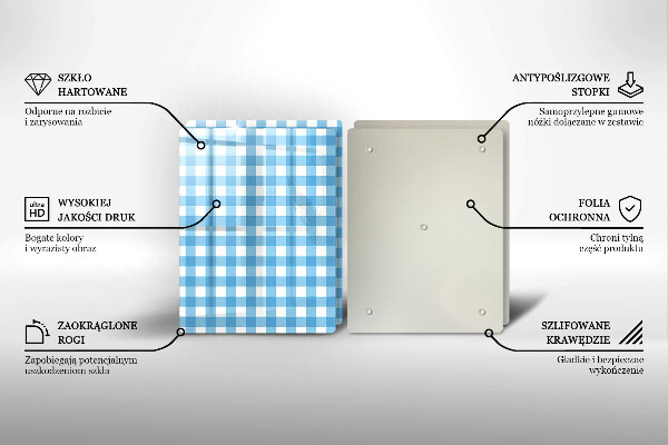 Főzőlap védő üveglap Kék-fehér kockás minta