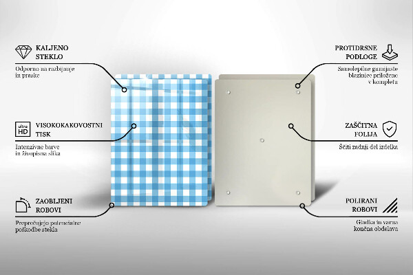 Főzőlap védő üveglap Kék-fehér kockás minta