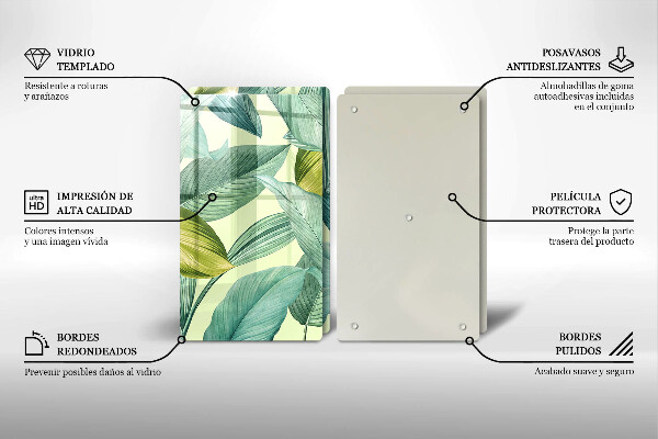 Főzőlap védő üveglap Zöld trópusi levelek