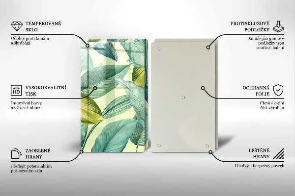 Főzőlap védő üveglap Zöld trópusi levelek