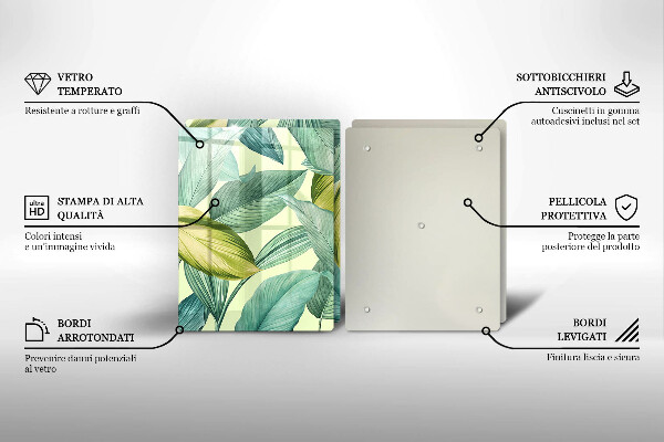 Főzőlap védő üveglap Zöld trópusi levelek