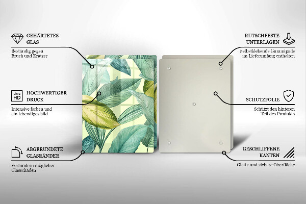 Főzőlap védő üveglap Zöld trópusi levelek