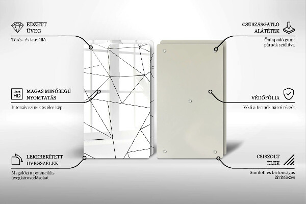 Főzőlap védő üveglap Fehér háromszögek