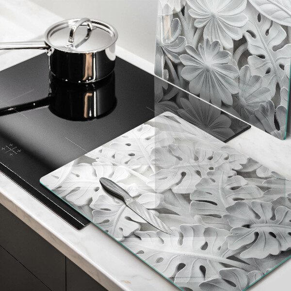 Főzőlap védő üveglap Fehér virágok