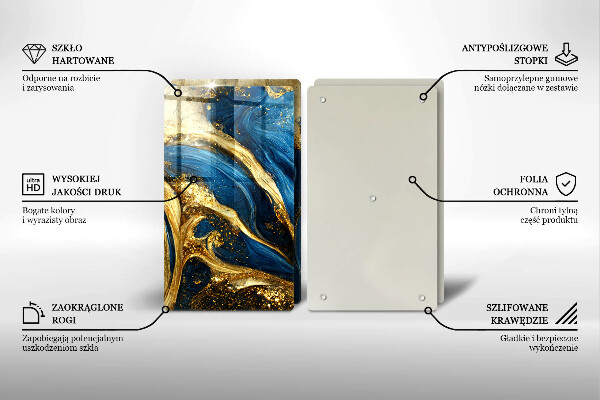 Főzőlap védő üveglap Kék és arany márvány