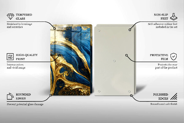 Főzőlap védő üveglap Kék és arany márvány