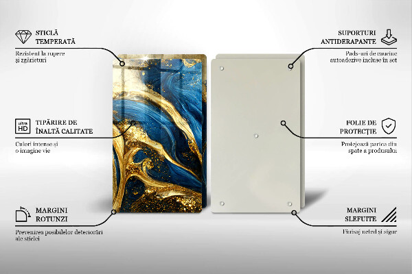 Főzőlap védő üveglap Kék és arany márvány