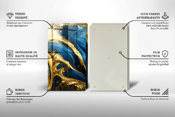 Főzőlap védő üveglap Kék és arany márvány