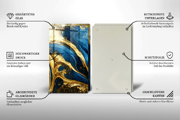 Főzőlap védő üveglap Kék és arany márvány