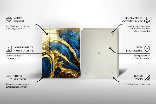 Főzőlap védő üveglap Kék és arany márvány