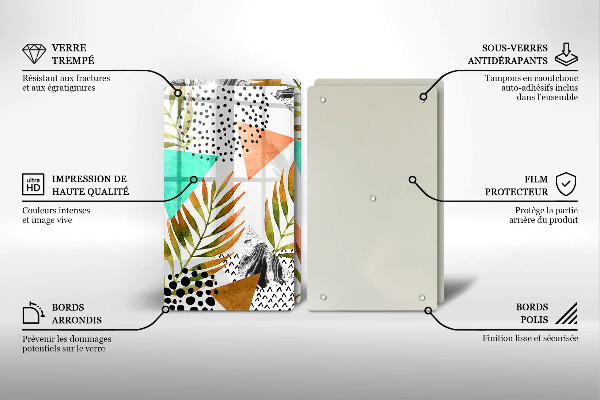 Főzőlap védő üveglap Boho levelek minta