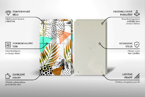 Főzőlap védő üveglap Boho levelek minta