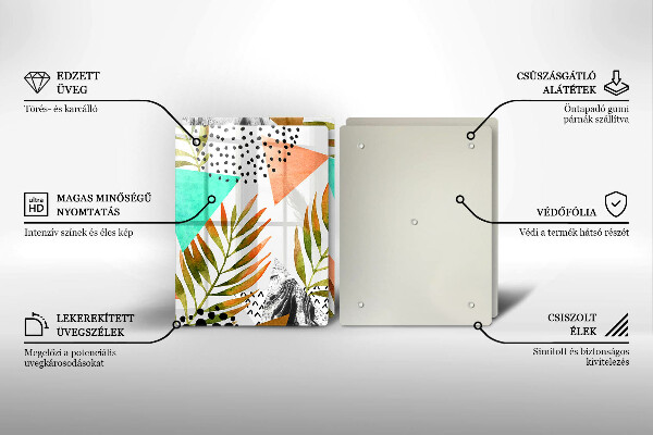 Főzőlap védő üveglap Boho levelek minta