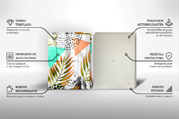 Főzőlap védő üveglap Boho levelek minta