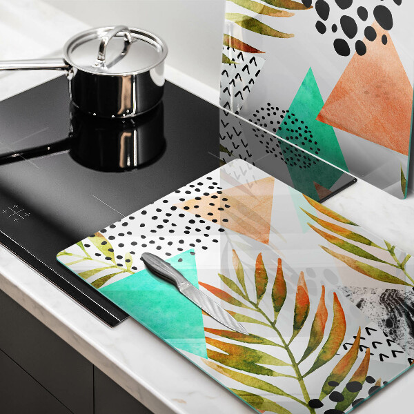 Főzőlap védő üveglap Boho levelek minta
