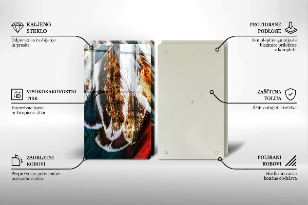 Főzőlap védő üveglap Boho madártollak