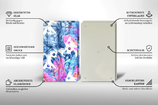 Főzőlap védő üveglap Tollak boho illusztráció