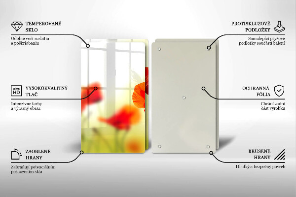 Főzőlap védő üveglap Piros pipacs virágok