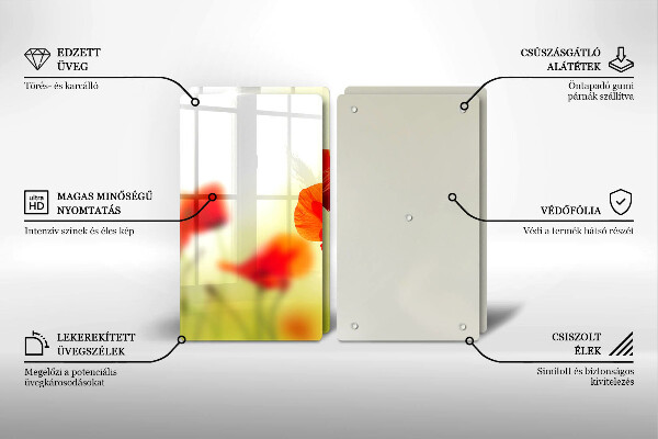 Főzőlap védő üveglap Piros pipacs virágok