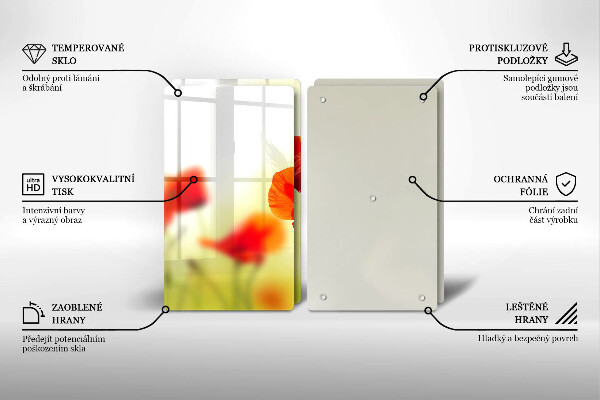 Főzőlap védő üveglap Piros pipacs virágok