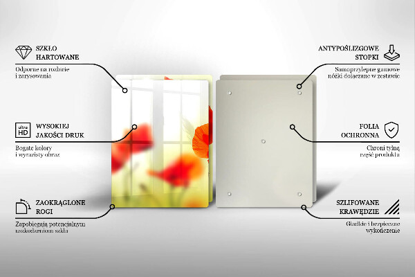 Főzőlap védő üveglap Piros pipacs virágok