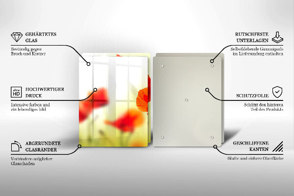 Főzőlap védő üveglap Piros pipacs virágok