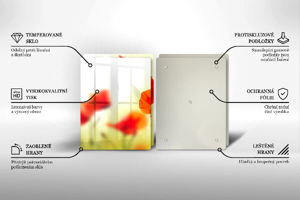 Főzőlap védő üveglap Piros pipacs virágok