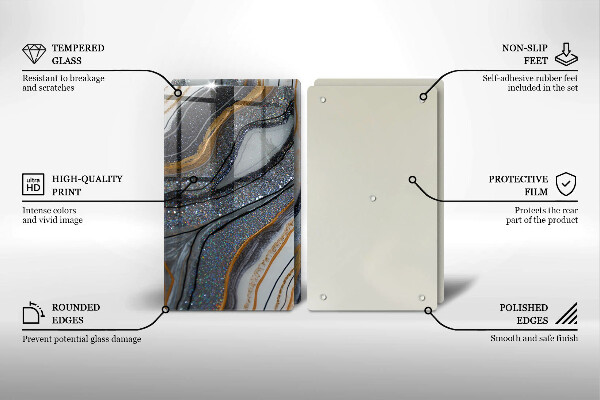 Főzőlap védő üveglap szikla arannyal