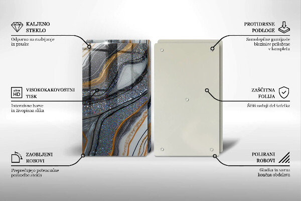 Főzőlap védő üveglap szikla arannyal