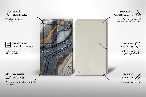 Főzőlap védő üveglap szikla arannyal