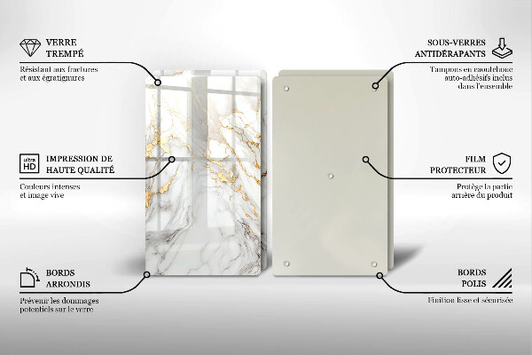 Főzőlap védő üveglap Világos márvány arannyal