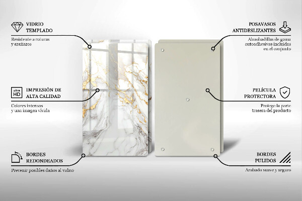 Főzőlap védő üveglap Világos márvány arannyal