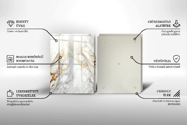 Főzőlap védő üveglap Világos márvány arannyal