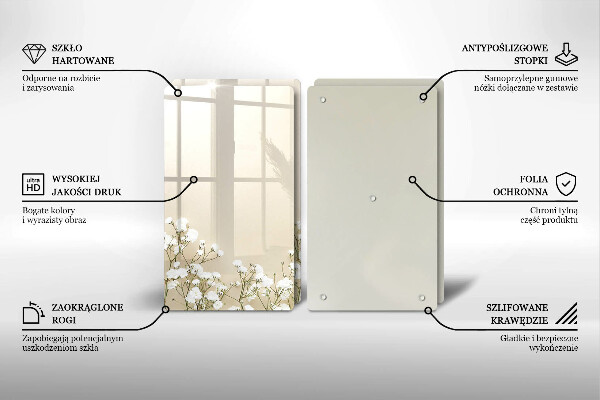 Főzőlap védő üveglap Gipsz boho virágok