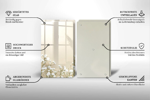 Főzőlap védő üveglap Gipsz boho virágok