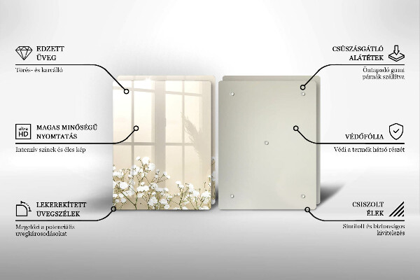 Főzőlap védő üveglap Gipsz boho virágok