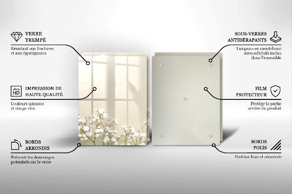 Főzőlap védő üveglap Gipsz boho virágok