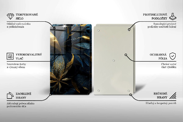 Főzőlap védő üveglap Dekoratív levelek arannyal