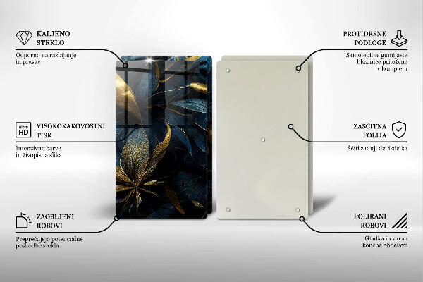 Főzőlap védő üveglap Dekoratív levelek arannyal