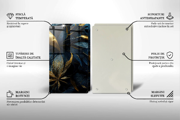 Főzőlap védő üveglap Dekoratív levelek arannyal