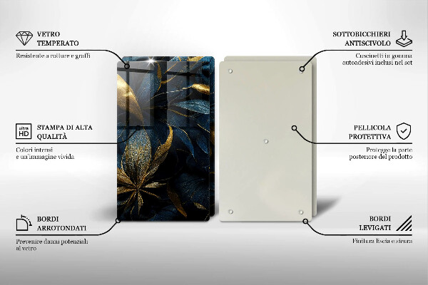 Főzőlap védő üveglap Dekoratív levelek arannyal