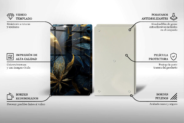 Főzőlap védő üveglap Dekoratív levelek arannyal