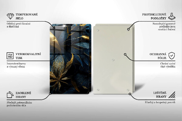 Főzőlap védő üveglap Dekoratív levelek arannyal