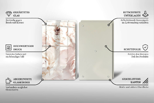 Főzőlap védő üveglap Pasztell bazsarózsa