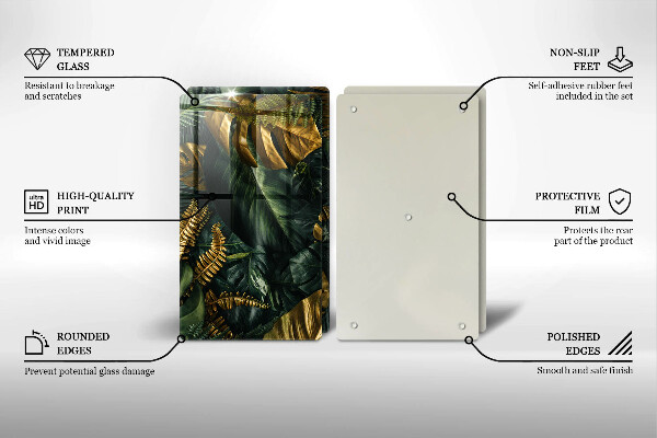 Főzőlap védő üveglap Arany monstera levelek