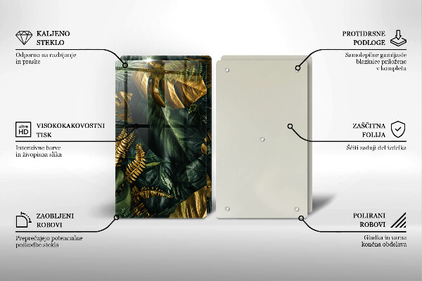 Főzőlap védő üveglap Arany monstera levelek